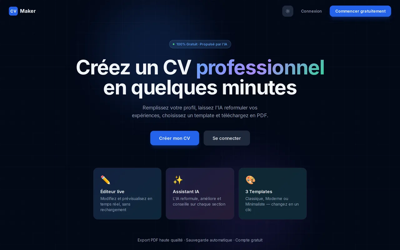 Aperçu de CV Maker