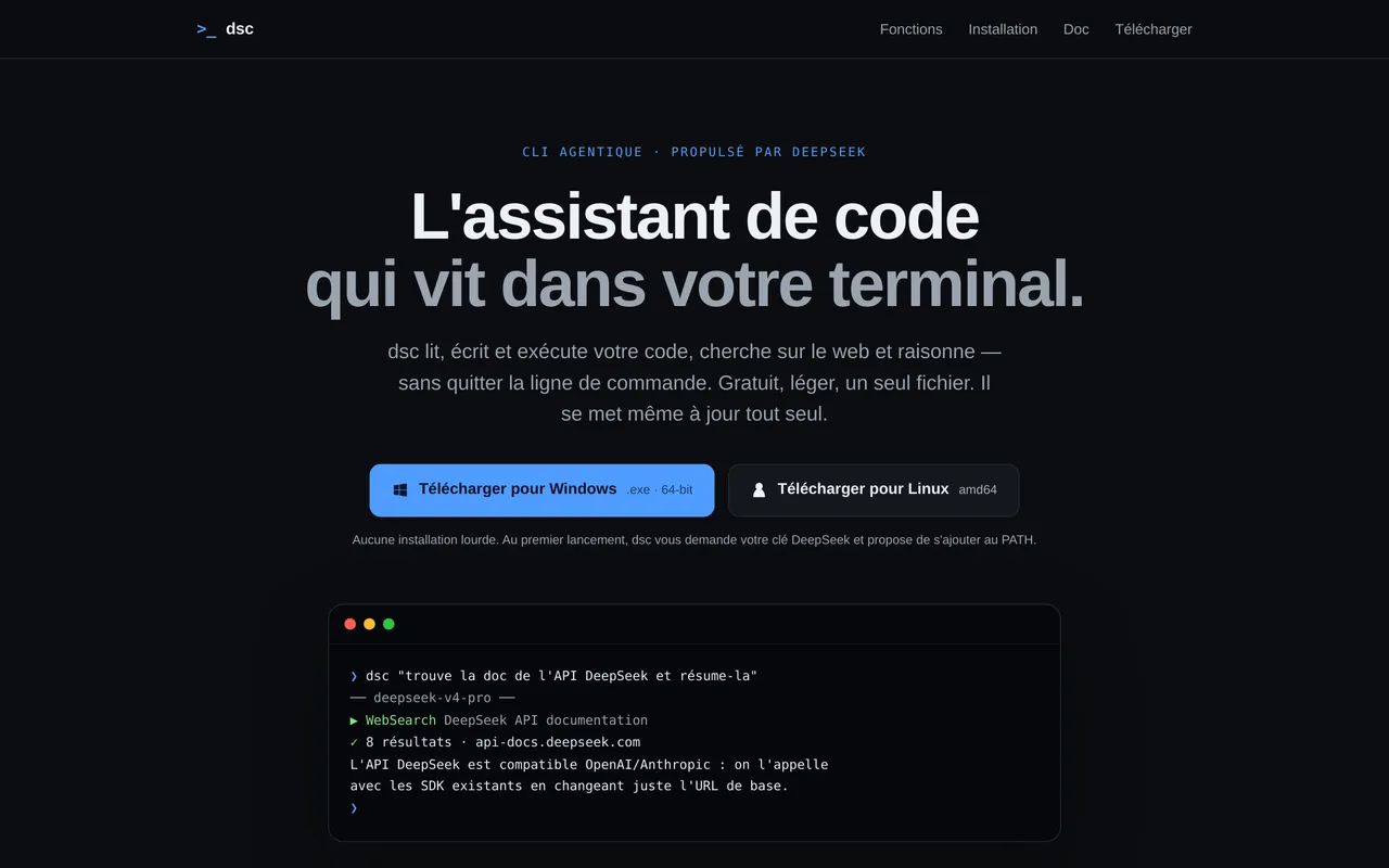 Aperçu de dsc — CLI DeepSeek